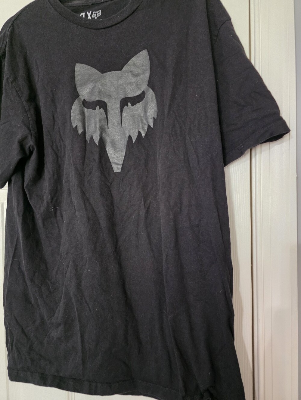 FOX Mens Black Racing Moto X Colorful Logo on back Retro iconic Fox on front L